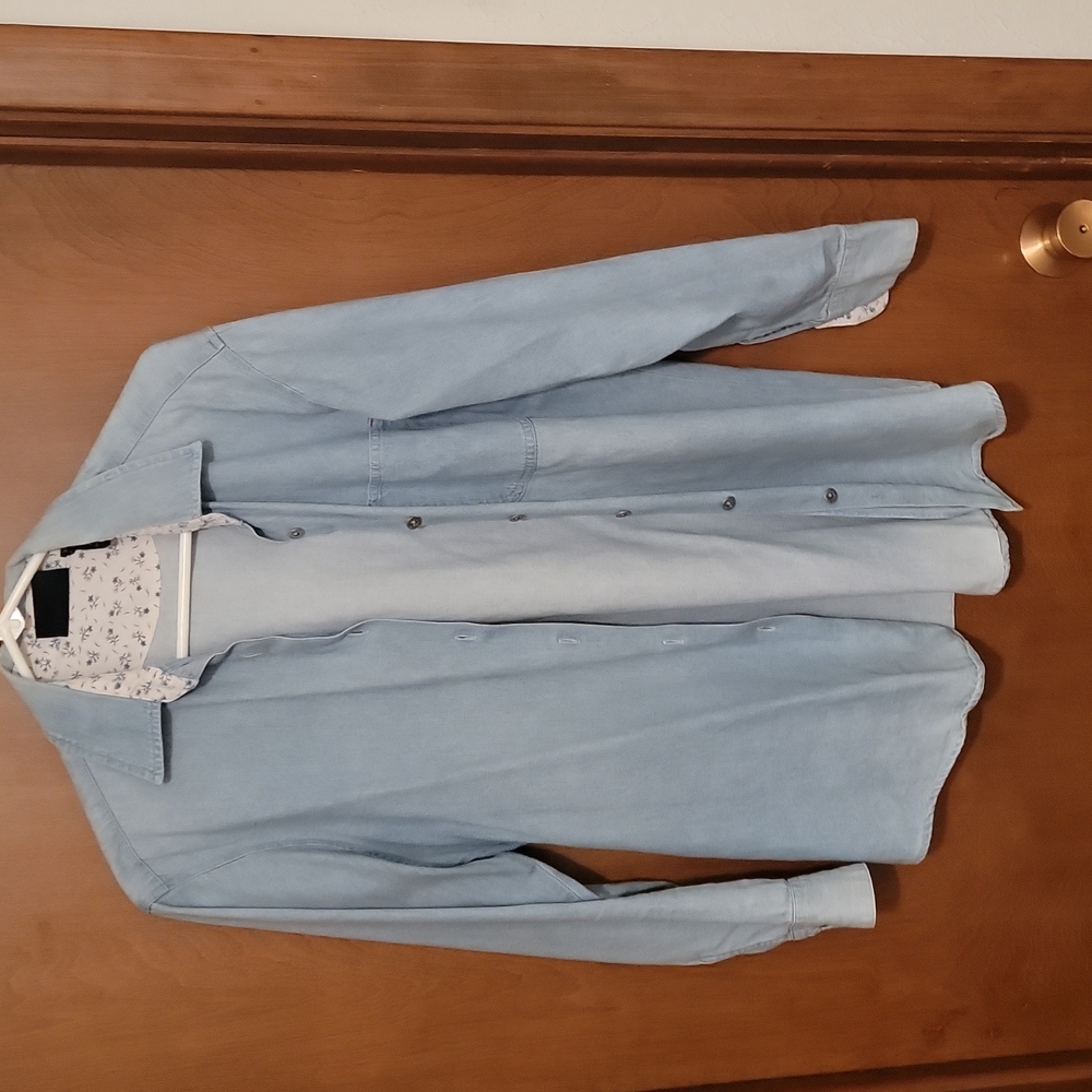 Size small, long-sleeved chambray shirt.